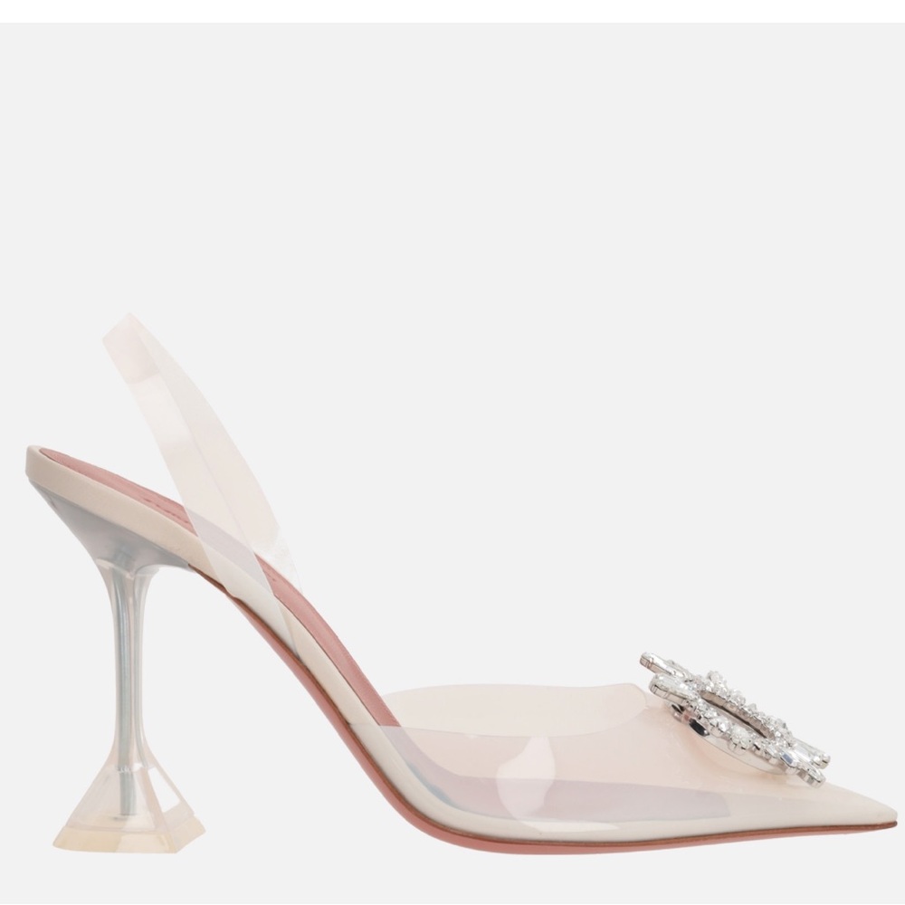 Amina Muaddi BUGUM GLASS PVC SLINGBACKS Heels with Sculptural Design
